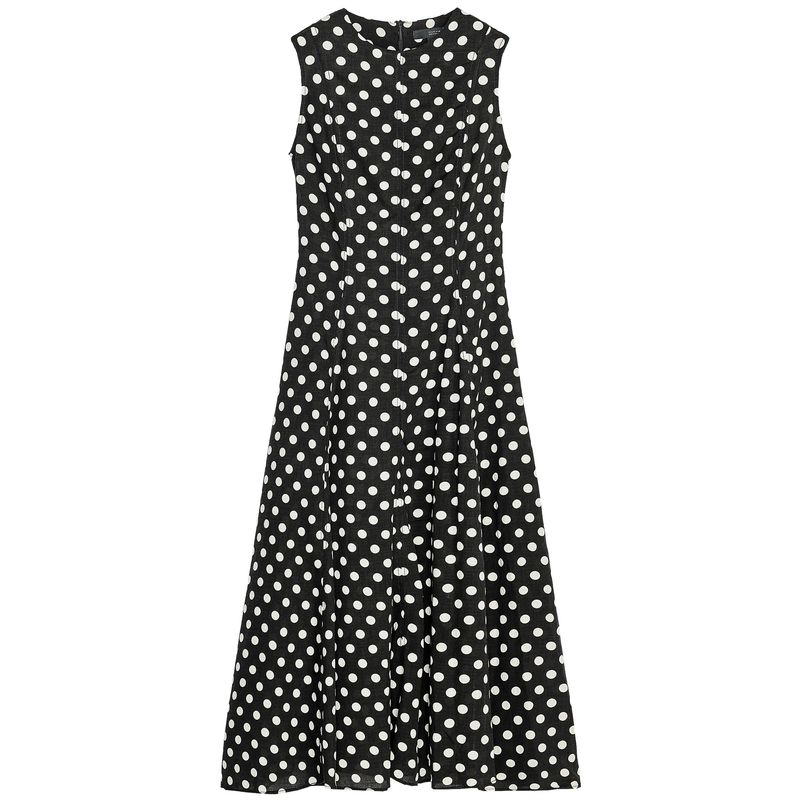 

Zaprha 2025 Summer New Arrival Elegant Retro Elegance Sleeveless Polka Dot Midi Skirt Dress Waist-Tight 2183057 Black/White L