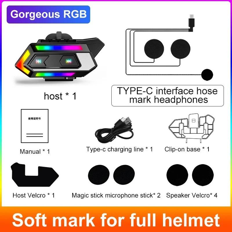 C10 RGB Flash Colour Light Motorcycle Helmet Headset 1000mAh BT5.4 Waterproof Wireless Headphone with Micrphone Earphone Motorcycle Accessories