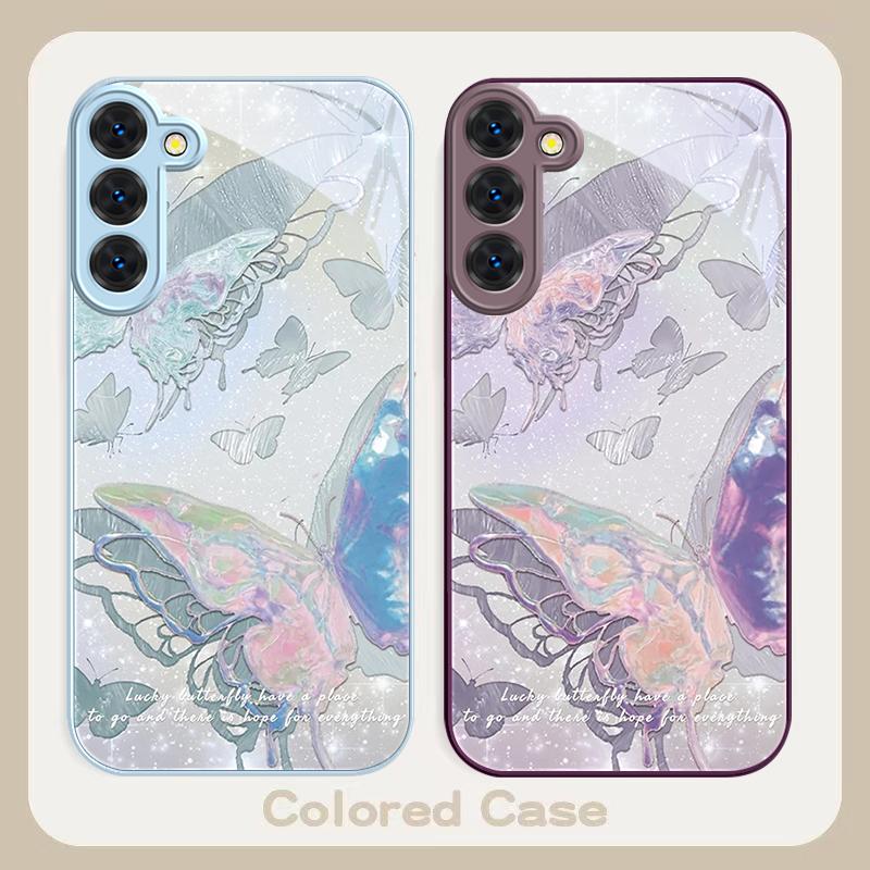 Lucky Butterfly Painting For Samsung S26 S22 S8 S9 S10 S20 Ultra S21 Pro S22 Plus S23 FE S24Ultra S25 Edge S24+ Glass Phone Case