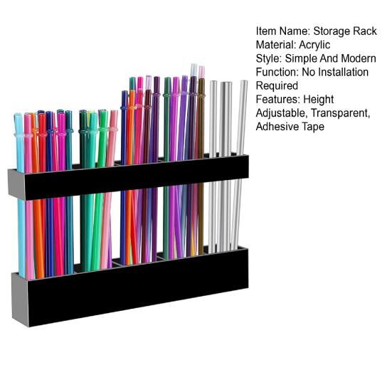 Storage Rack Transparent Acrylic Straw Holder with Drain Hole Adjustable Height Adhesive Tape Straw Organizer