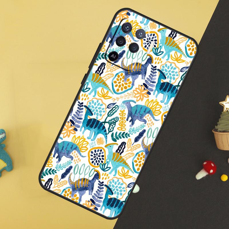 Cute Dino Dinosaur Case For Oppo A80 A60 A40 A54 A74 A94 A18 A38 A58 A78 A98 A96 A76 A16 A15 A17 A57 A5 A6 Pro