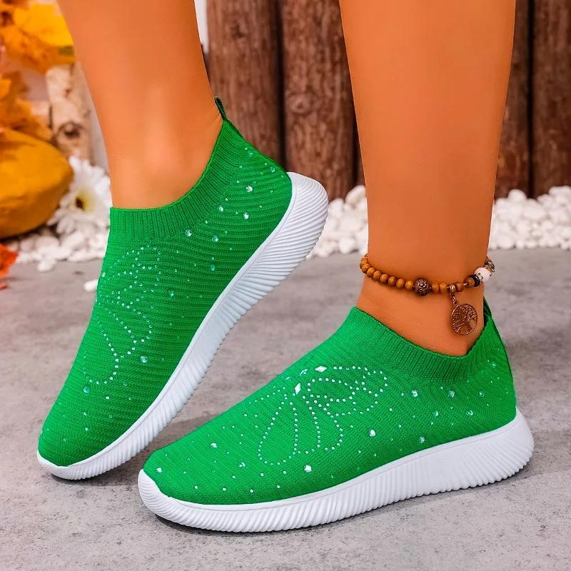 Fashion 2025 Fashion Ladies Shoes Slip-on Women's Vulcanize Shoes New Crystal Casual Plus Size Light Comfortable Breathable Sneakers
