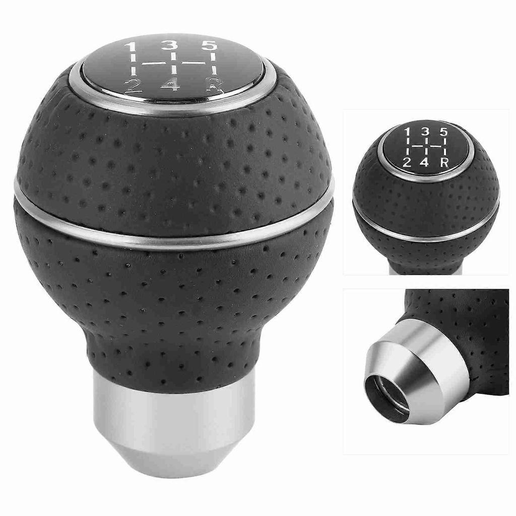 5 Speed Gear Shift Knob Stick Aluminium Alloy and Leather Manual Automobiles AccessoryBlack