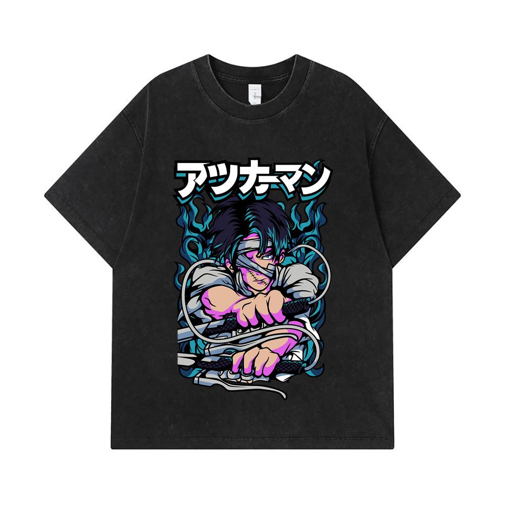 275 GSM Washed T-shirts 100% Cotton Attack on Titan V7 Levi Print Unisex Heavy Cotton T Shirt
