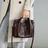 Bucket Bag Women's New Autumn and Winter Retro Portable High-end Leather Women's Bag Single Shoulder Messenger Bag Luggage