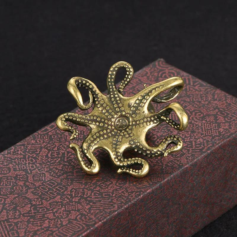 Brass Retro Octopus Cuttlefish Creative Marine Organism Office Desktop Ornament Accessories Small Tea Pet Souvenir Gifts