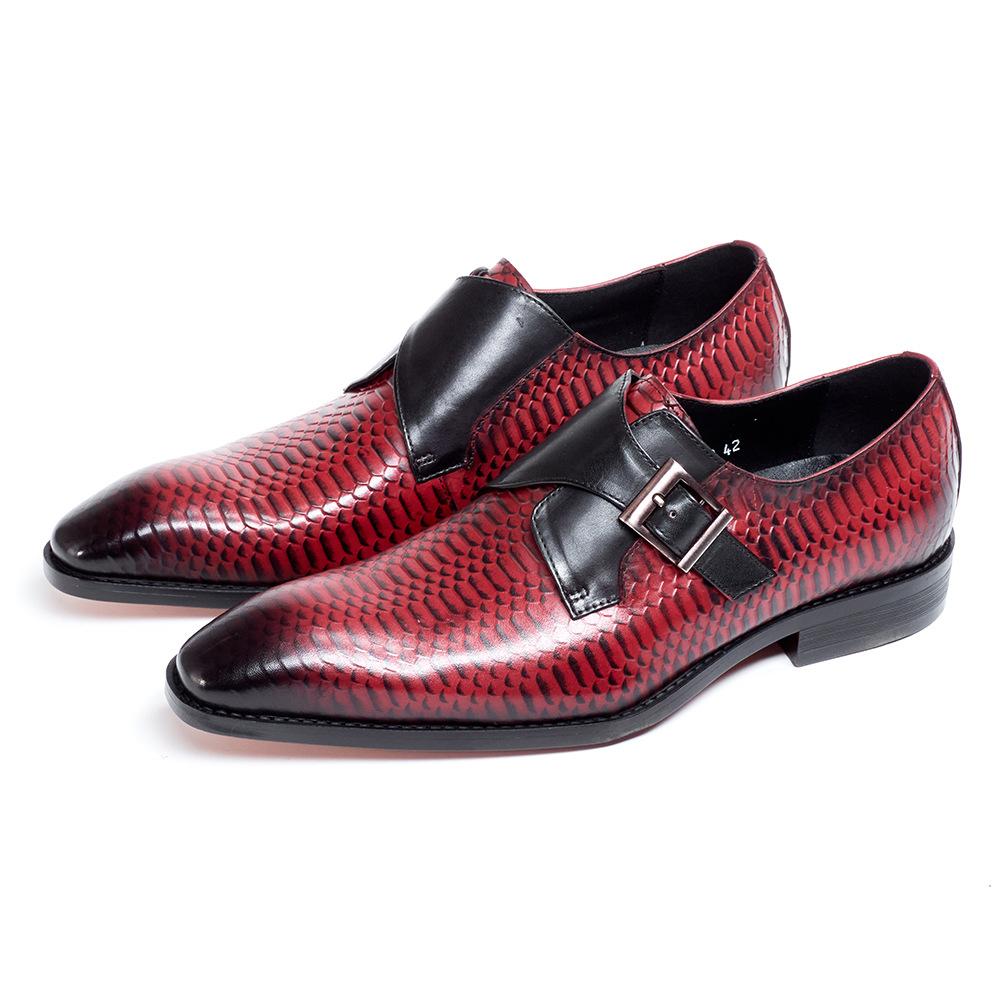 Men'S Shoes Large Size Business Dress Leather Shoes Snake Pattern Embossed Single Buckle One Pedal Groom Wedding Banquet Shoes
