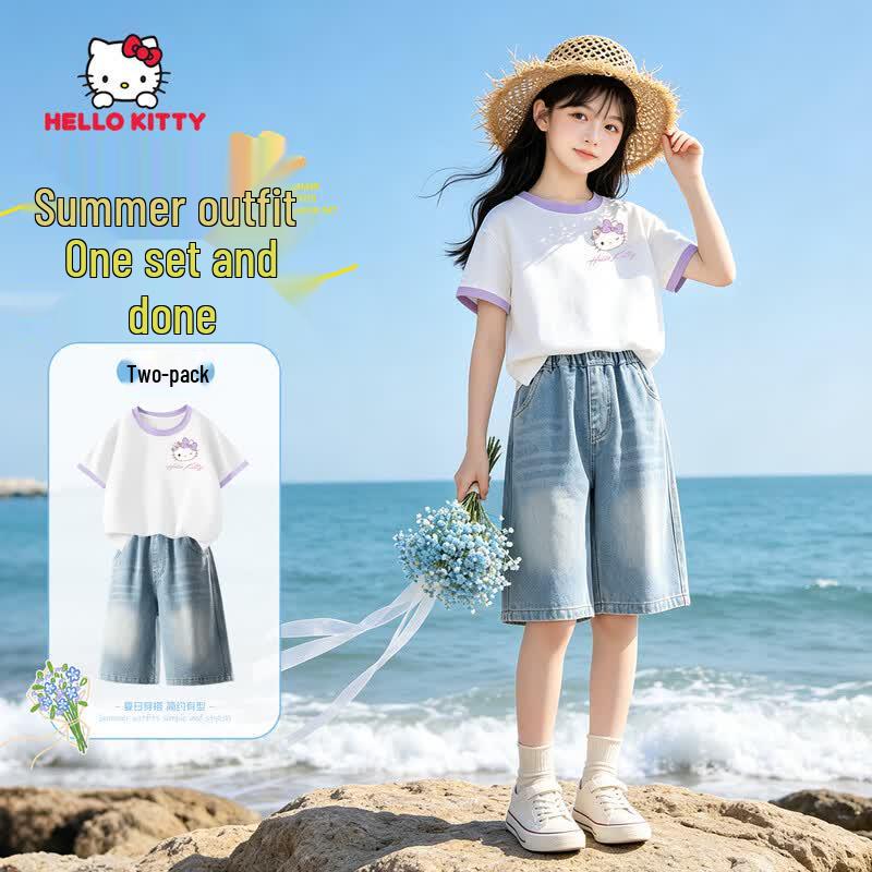 Hello Kitty Girls Summer Denim Shorts Set 130