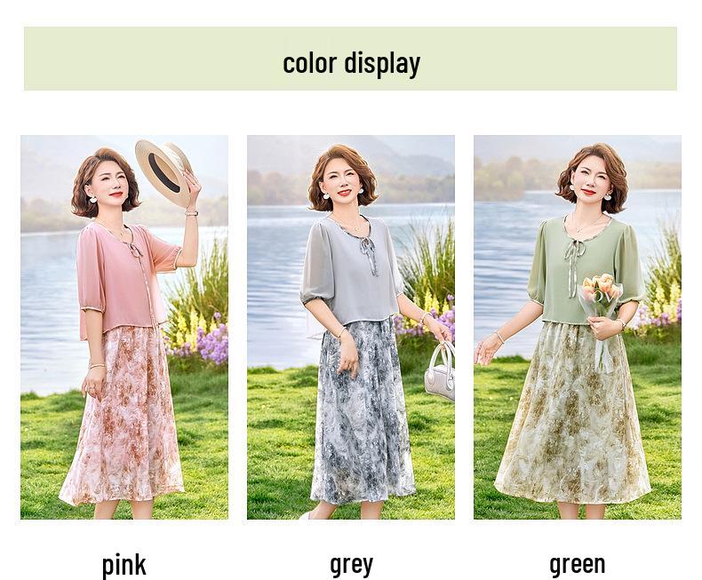 Elegant Summer Chiffon Dress for Middle-Aged Women - New Chinese Style Fashion
