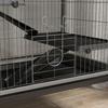 Multifunctional rodent cage with 4 platforms, 3 ramps, and 4 doors. Dimensions: 80L x 52W x 159H cm. Silver-grey/black steel.