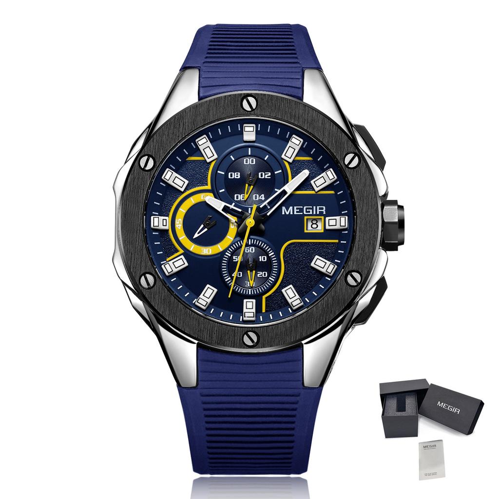 MEGIR Men Sport Military Watches Luxury Luminous Chronograph Quartz Clock Calendar Waterproof Wristwatch Relogio Masculino 2053