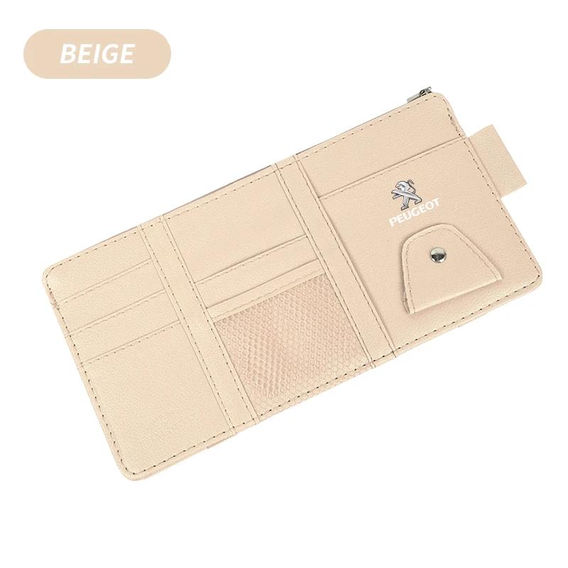 New Car Leather Sun Visor Storage Clip Light Shield Storage Bag For Peugeot 206 208 306 307 308 407 408 508 2008 3008 Accessorie