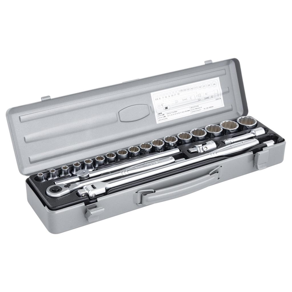 Tone CX3172 Socket Wrench 24 Pieces Set, 9.5mm (3/8") Drive, Silver,