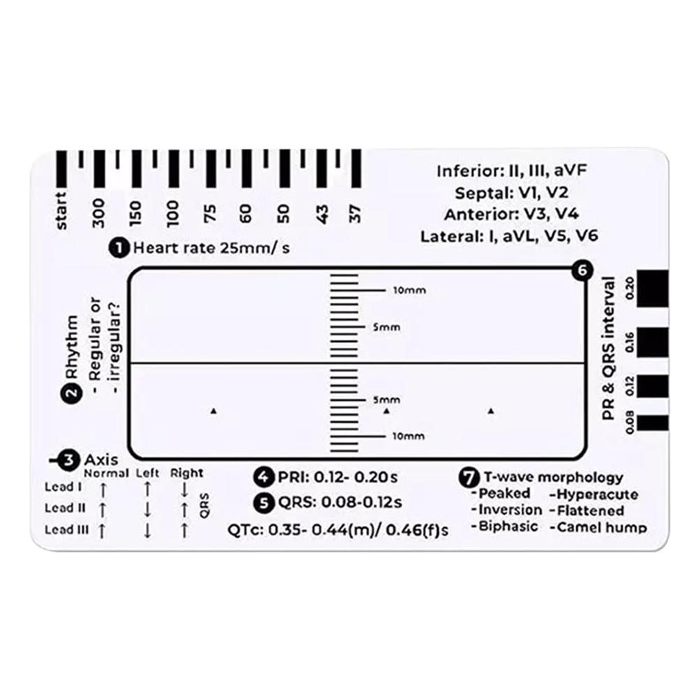 ECG 7 Step Ruler Plastic Ruler Measuring Tool Portable Pocket ECG EKG Card Ruler ECG Reference Guide for ECG/EKG Interpretation