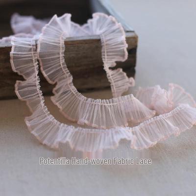 2cm Mesh Pleated Lace Trim with Dense Thread Edge for Doll Clothes and Hats