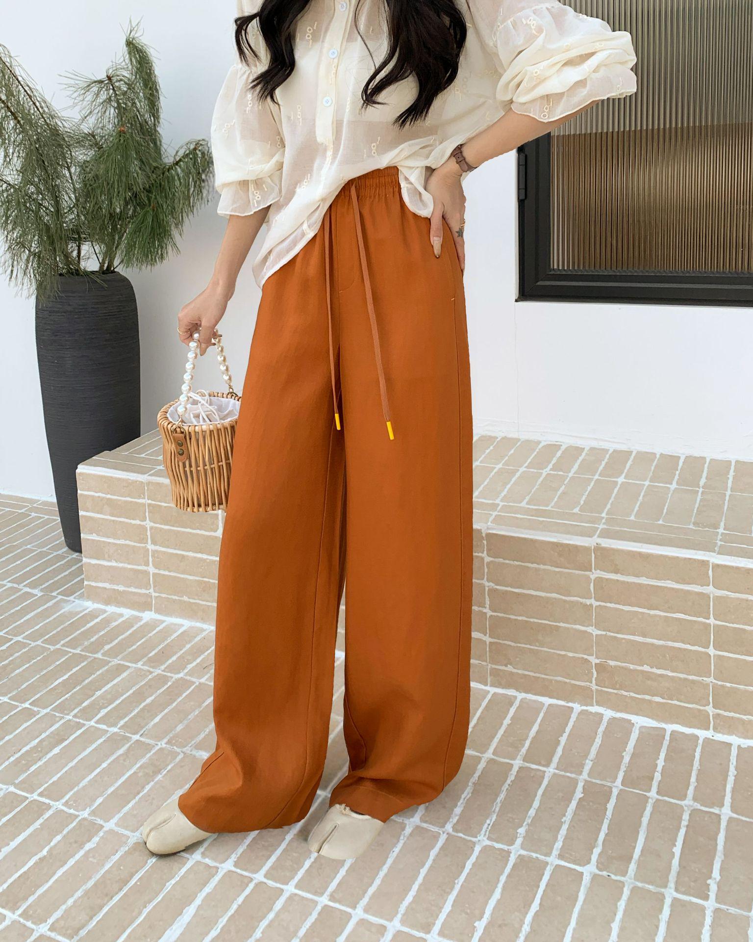 

Women s High-Waisted Tencel Linen Wide-Leg Pants - Spring/Summer Collection: Slimming, Comfortable, Breathable, and Straight-Leg Design. Large тыква