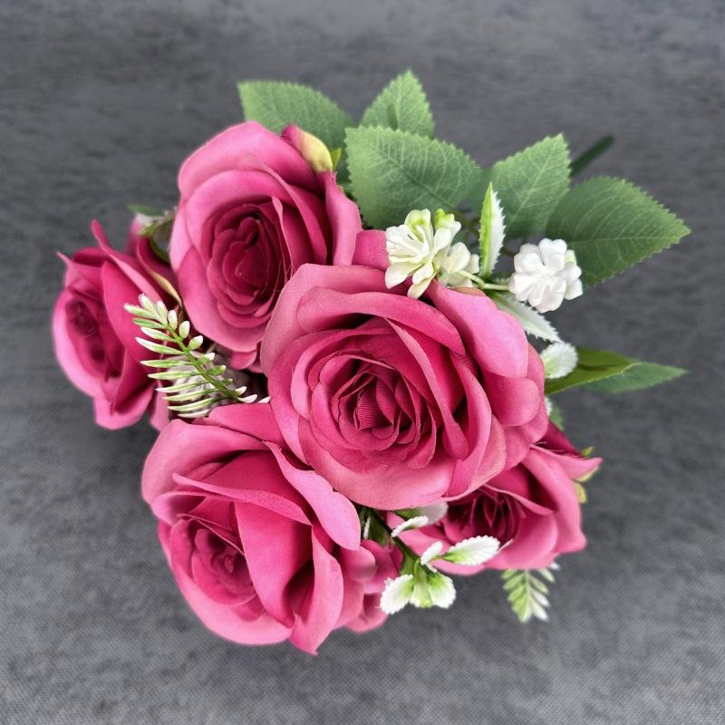 Artificial 7 Heads Rose Bouquet Flower Simulated Rose Bunch for Wedding Party Bridal Bouquet
