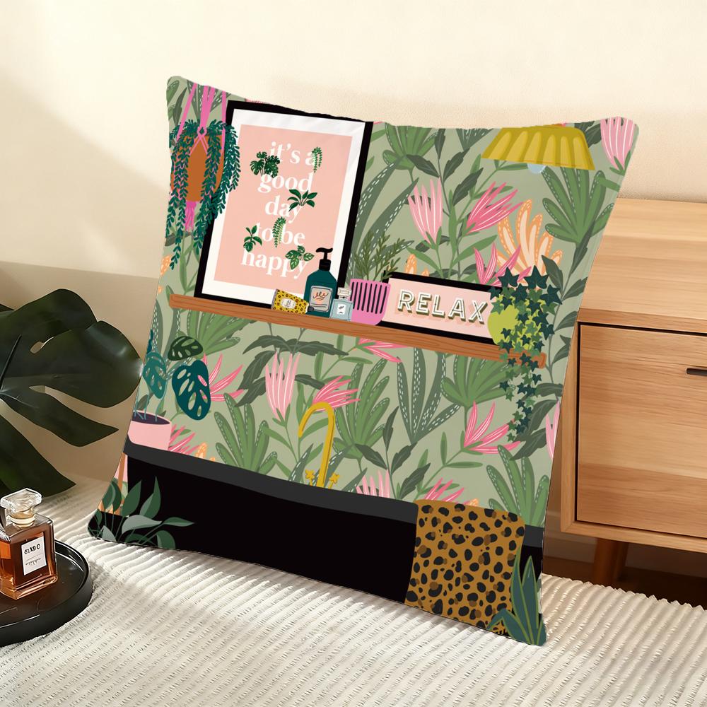 Botanical Plants Boho Vase Cushion Cover Soft Short Plush Pillow Cover Smooth Cozy Texture Aesthetic Cushion Case Home Decor
