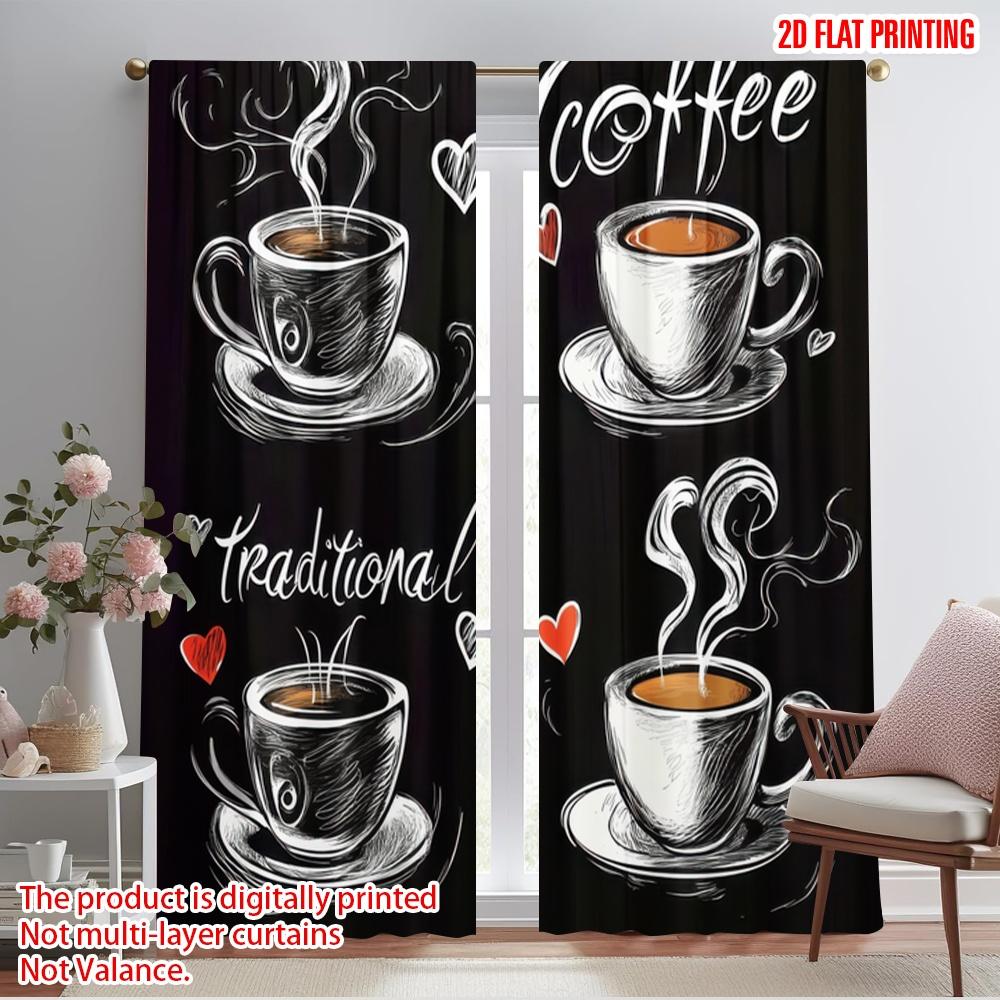 

2pcs,2D plane printing Curtains Coffee Love Art Versatile Fabric (without rod) Art Deco Festive Perfect for Bedroom, Living 52.50×116.00 CM 2pcs