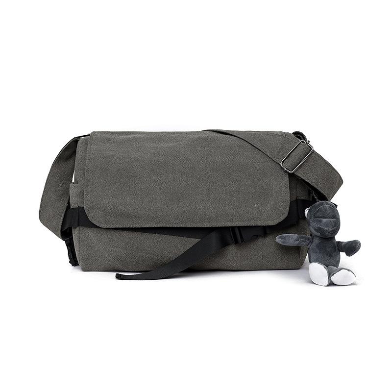 

Мужская холщовая сумка однотонная на плечо студенческая сумка-мессенджер серый
