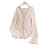 Plus Size New Chinese Style Embroider Lace Lace Sweet Long Sleeve Shirt Women's Spring & Fall Loose Thin V-neck Outer Tops