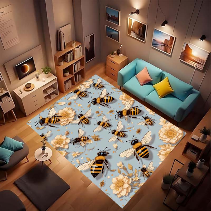 3D cartoon cute bee pattern non-slip rug, soft flannel, washable, non-slip backing, suitable for living room, bedroom, bathroom,