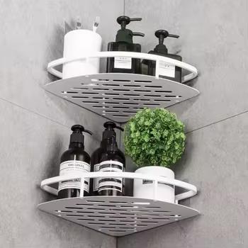 Modern No Drill Bathroom Corner Shelf Waterproof Wall Mounted Shower Rack Strong Adhesive Space Saving Bathroom/Shower