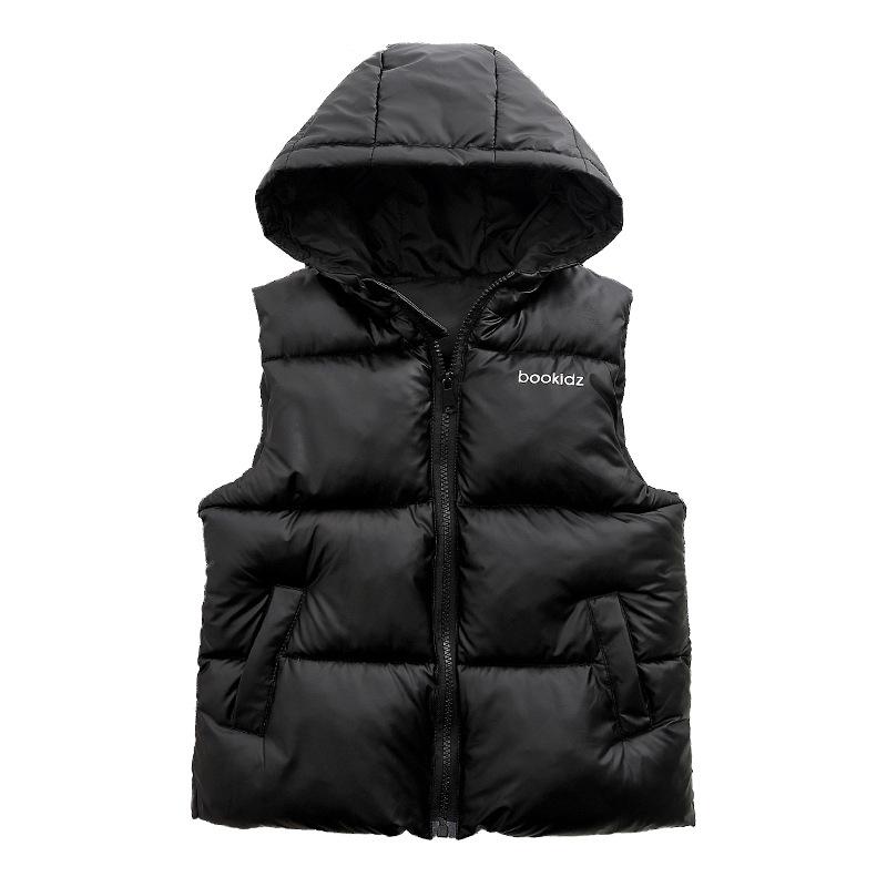 Kids' Hooded Wash-Free Down Vest for Fall/Winter, Unisex Outerwear Gilet, Medium To Large Sizes