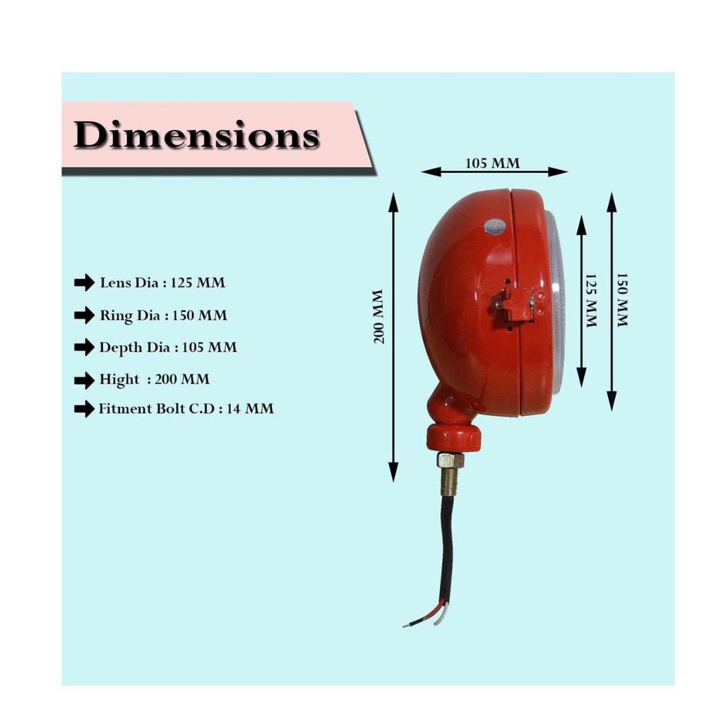 Red Left-Side Tractor Headlight Assembly 12V – Compatible with Massey Ferguson 35/35X/65/765, David Brown 700–1400 Series, Case/IH B250/B275/B414/B444