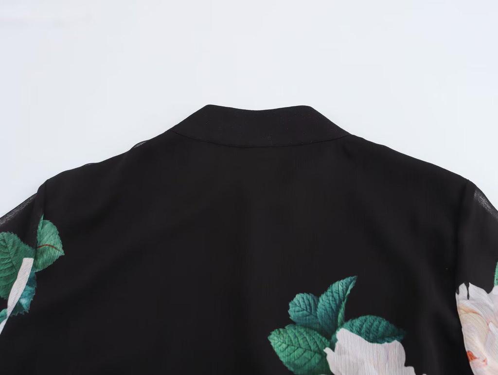 2025 Spring Women's European-American Style Single-Breasted Printed Long-Sleeve Dress