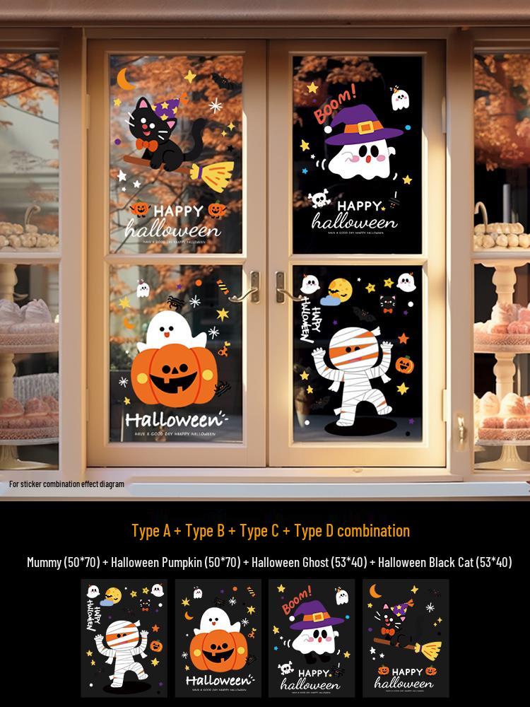 Halloween Pumpkin Decorations Window Clings - Theme Shop Scene Arrangement Glass Stickers