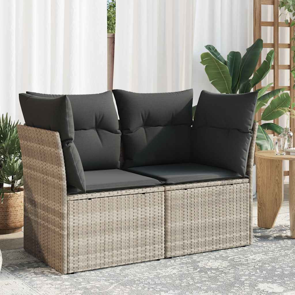 2 Seater Garden Sofa with Cushions Light Grey Poly Rattan