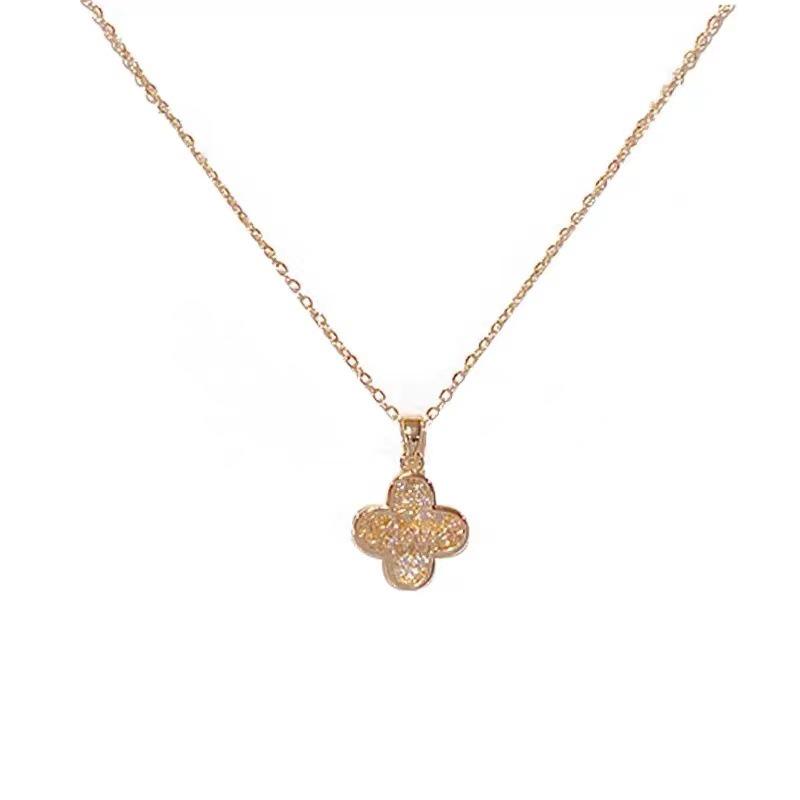 High-End Titanium Steel Clavicle Chain with Zircon Inlaid Four-Leaf Clover Pendant Necklace