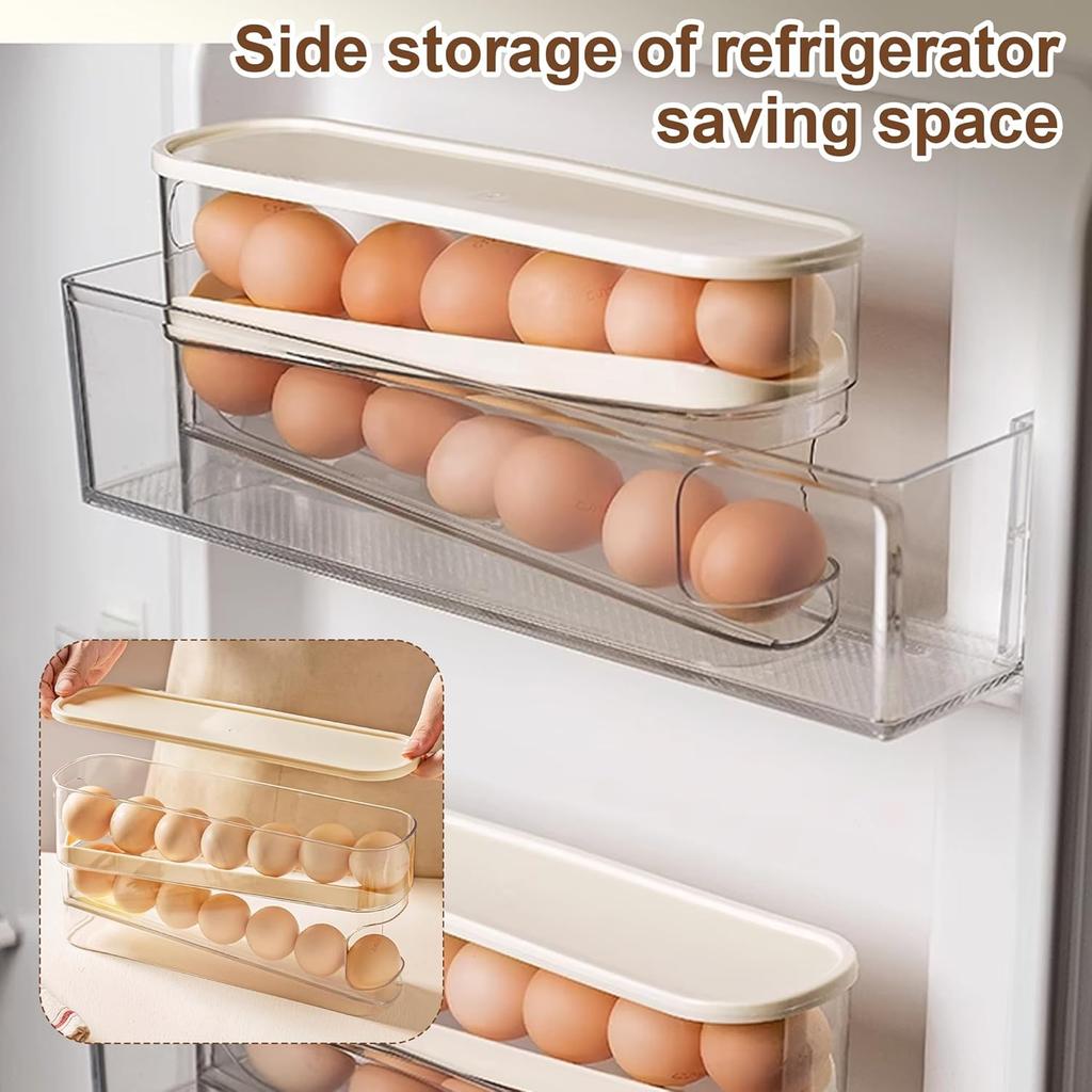Auto Rolling Fridge Egg Container Space Saving Eggs Dispenser for Refrigerator Storager Automatic Scrolling Egg Rack Holder for Kitchen