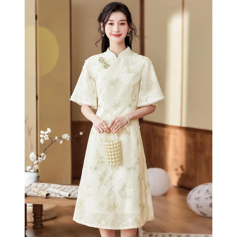 Si Shui Nian Hua 2025 Summer Elegant 3D Floral Cheongsam Dress