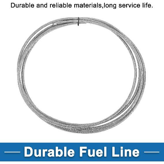 AN4 Fuel Line Hose 4AN 15ft Vacuum Hose Automotive Fuel Hose PTFE Rubber,Stainless Steel Silver Tone 1 Pcs