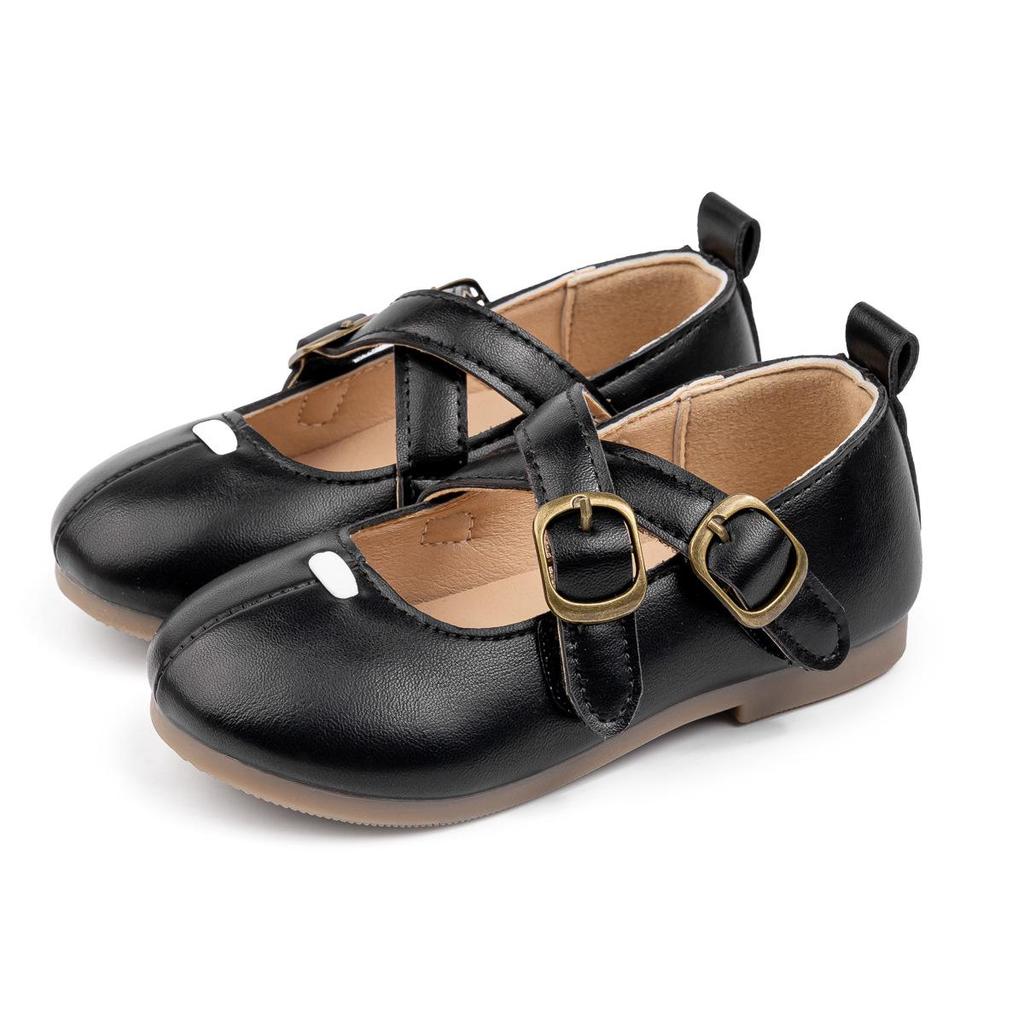 2025 Girls' Retro Princess Cross Strap Soft Sole Leather Shoes