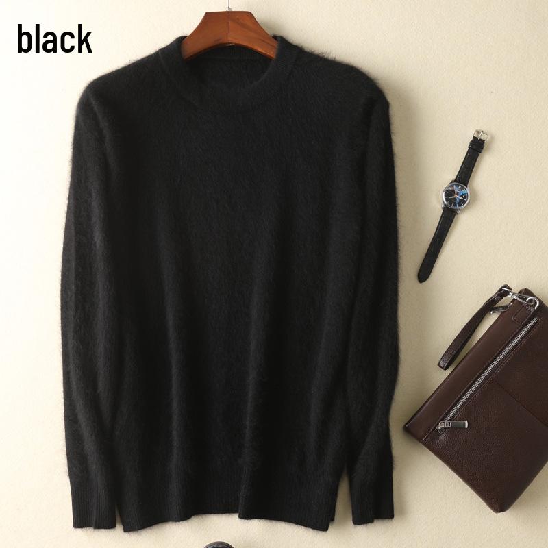Men's Plus Size Cashmere Mink Velvet Round Neck Sweater - Thickened, Loose Fit for Autumn/Winter