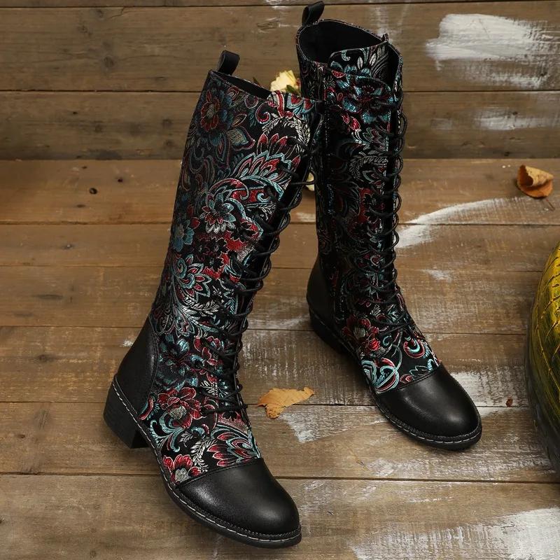 Fashion 2025 New Side Zipper Binding Ethnic Style Comfortable Temperament Women's Boots Middle Tube