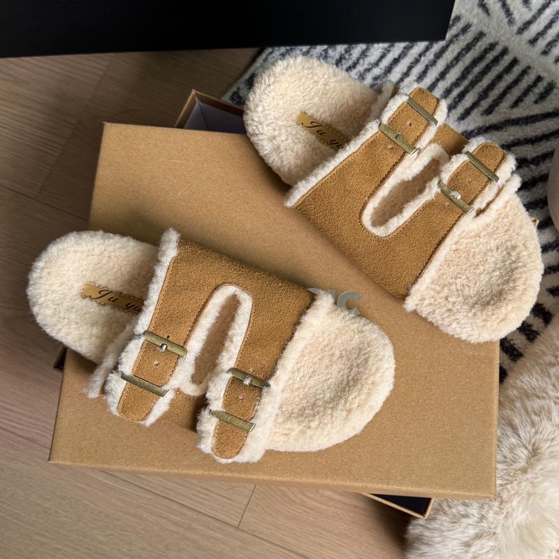 Fashion Fur Women Cotton Slippers Flats Fashion Walking Shoes Winter New Designer Boots Woman 2025 Cozy Short Plush Botas Mujer Zapatos
