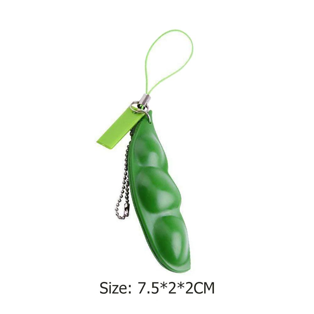 Fidget Toys Keychain Women Bag Phone Charms Trinket Stress Relieve Toys Gift Funny Extrusion Soybean Key Chain For Men Pea Bean