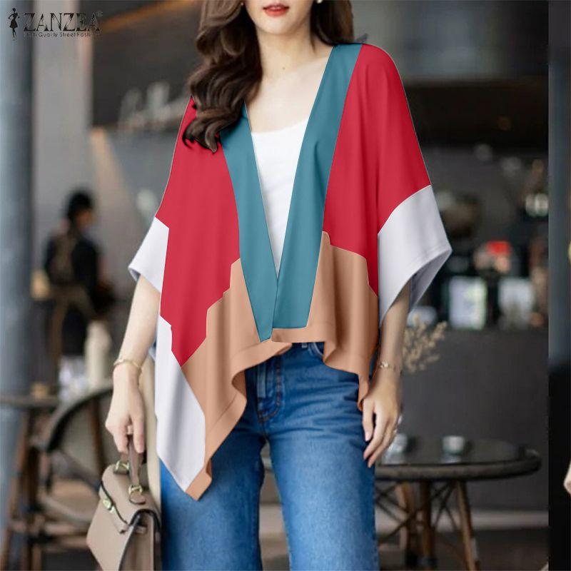 ZANZEA Womens Casual Batwing Sleeve Loose Cardigan Cover Up Blouse