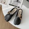 Fashion Women Mules 2025 Summer Elegant Square Closed Toe Flat Slippers Female Shoes Casual Leather Black White Slides Plus Size