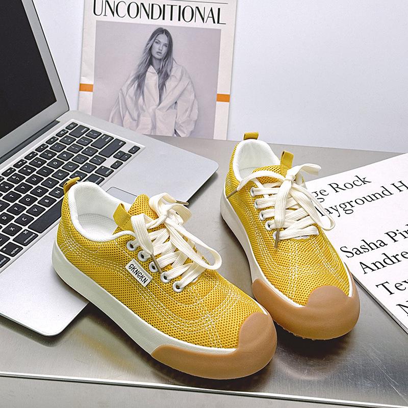 

6 thick-soled niche mesh shoes women s new summer mesh breathable board shoes sports and leisure shoes 35 жёлтый