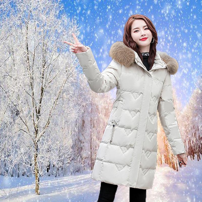 Winter down jacket for women, medium length, white duck down, thickened, warm and temperament, young mother's large size slim down jacket