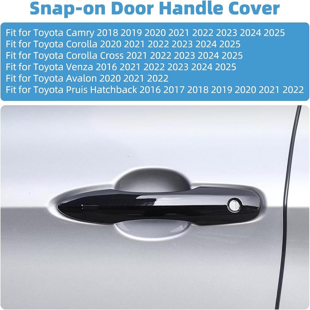 Snap-on Door Handle Cover for Toyota Camry 2018-2025 Door Handle Protectors for Corolla 2020-2025 Accessories(Glossy Black)