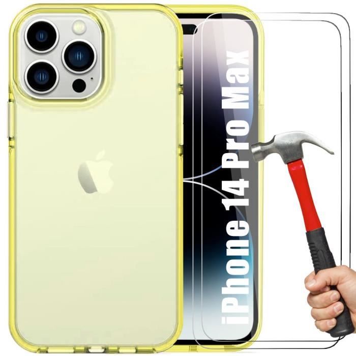 Coque - BOOLING - pour iPhone 14 Pro Max - Jaune - TPU - Protection optimale - 2 Verres Trempés