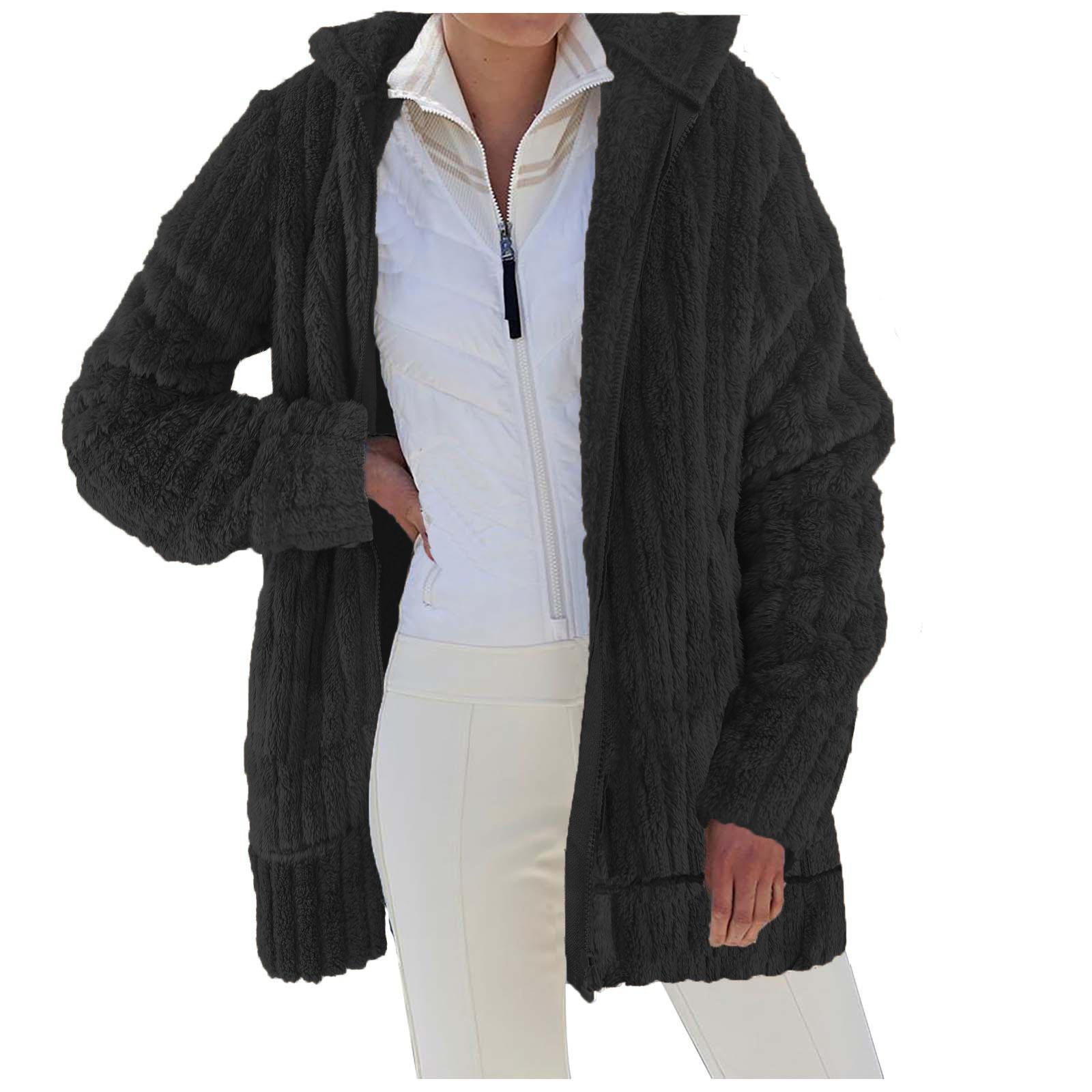 

Plus Size Women s Casual Hooded Jacket Zip Solid Colour Jacket Best Choice for Autumn and Winter XXXL