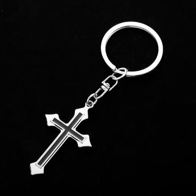 Classic Cross Stainless Steel Keychain Religious Fashion Style Simple Car Key Pendant Practical Daily Accessory