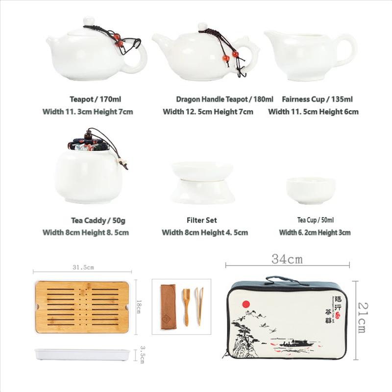 Portable White Porcelain Tea Set Outdoor Simple Sle Home Travel Kung Fu Tea Pot Tea Cup Set Chinese Cerc Diningware